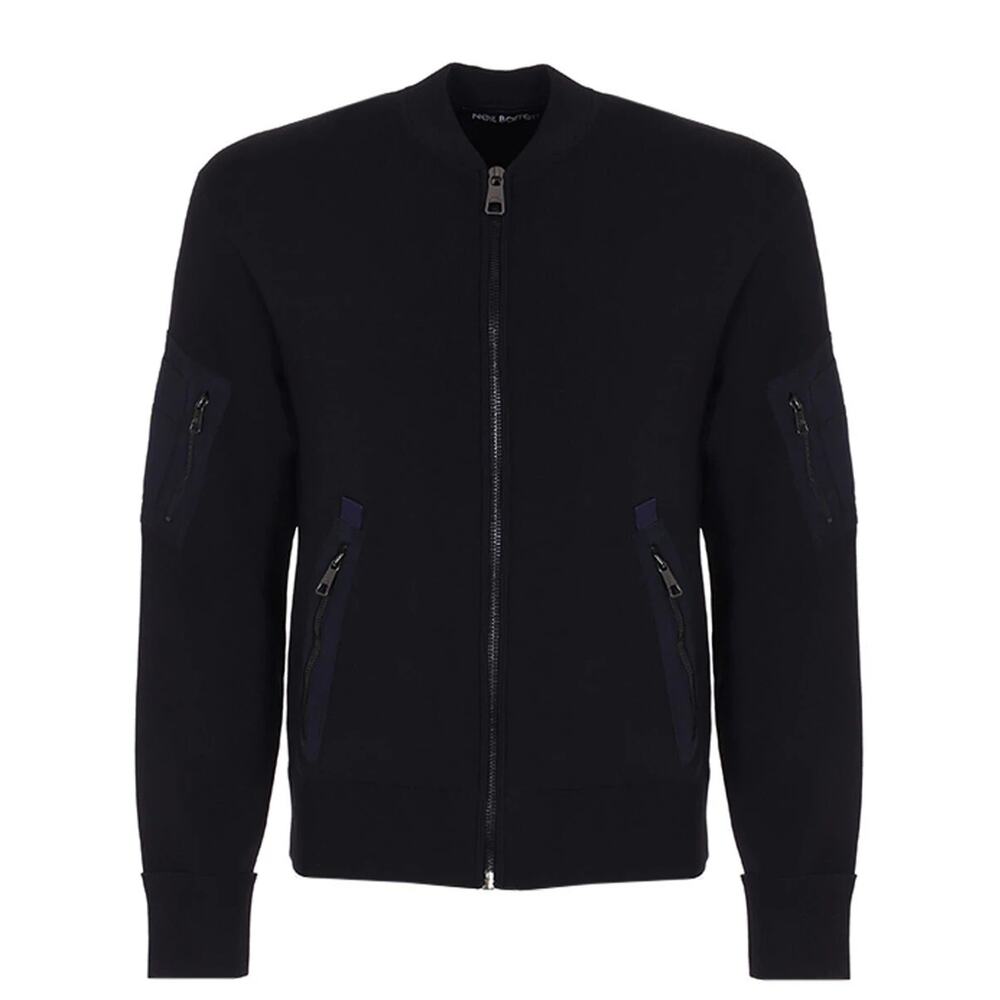 NEIL BARRETT Knit Bomber Jacket Navy Zip Front Pockets Slim Fit Long Sleeve XL